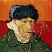 Van Gogh’s self-portrait showing a bandage around his head.