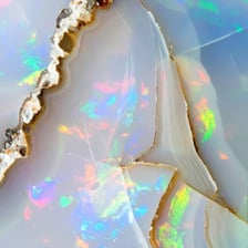 Polished opal gemstone showing iridescent flashes of color