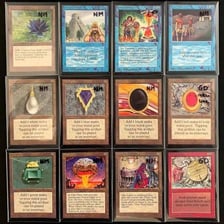 A collection of Magic: The Gathering trading cards.