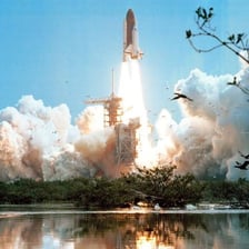 A rocket launching from Cape Canaveral in Florida.