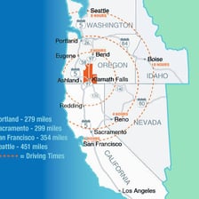 A map showing California directly south of Oregon.