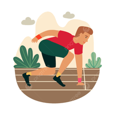 A runner poised and ready at a race starting line.