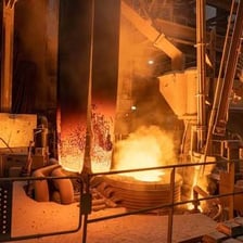 Molten steel being processed in an industrial plant.