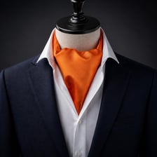 Colorful ascot neckwear arranged and worn around shirt collars