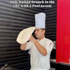 An Italian restaurant scene illustrating the expression prego