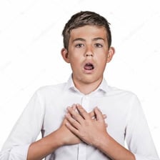 A person showing surprised disbelief while rejecting an idea.