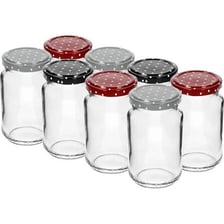 A glass jar fitted with a screw-on lid.