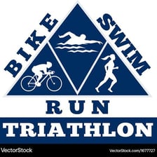 A triathlon scene representing swimming, cycling, and running