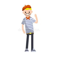 A person waving goodbye in a French setting.