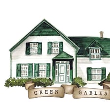 An illustration of the Green Gables farmhouse associated with Anne Shirley