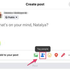 A social-media post showing a user tagging another person.