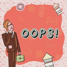 A person reacting to a minor accident with an apologetic expression.