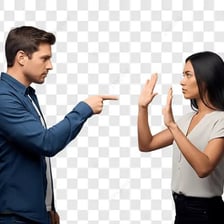 A person making a gesture asking someone to stop.