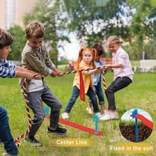 Two teams pulling opposite ends of a rope in a tug-of-war game.