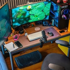 A personal computer setup on a home office desk