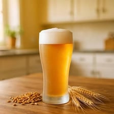 A glass of pale lager beer.