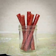 Strips of dried beef jerky.