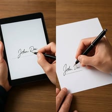 A person adding an electronic signature to a document on a tablet.