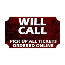 A theater ticket window marked for will-call pickup.