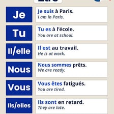 A French-language lesson identifies être as the infinitive meaning “to be.”