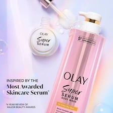 An Olay Super Serum skincare bottle