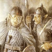 Orc characters depicted in a Middle-earth fantasy setting