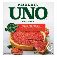 A Chicago-style deep-dish pizza served at an Uno restaurant.
