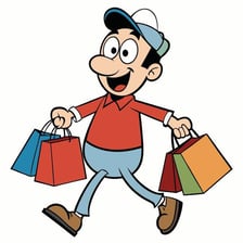 A shopper carrying several bags after a shopping trip.