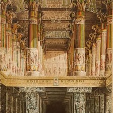 A stage production of Verdi’s opera Aida with ancient Egyptian scenery.