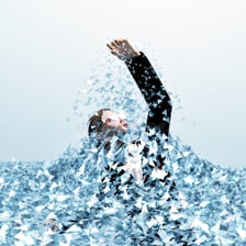 An illustration of a woman rising through a symbolic glass ceiling