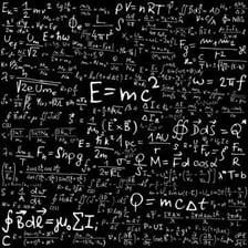 A blackboard displaying equations associated with relativity