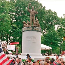 A monument honoring tennis player Arthur Ashe on Richmond's Monument Avenue