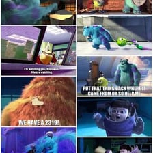 Characters from Monsters, Inc. in a scene about scaring.