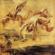 An artwork depicting Icarus flying near the sun