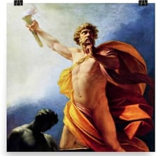 An artwork depicting Prometheus bringing fire to humanity.
