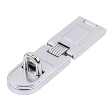 A metal hasp securing a wooden door