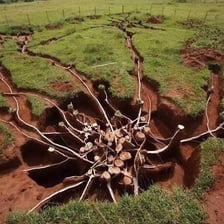 Ants excavating tunnels in soil around an underground nest.