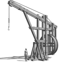 A crane rotating its boom around a vertical axis.