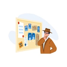 A detective examining clues in a murder-mystery scene.
