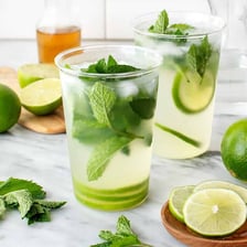 A mojito topped with fresh mint leaves.