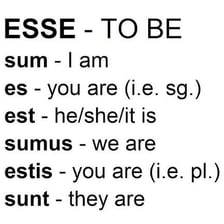 A Latin language textbook showing the verb esse, meaning “to be.”