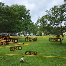 A lawn being measured to calculate the area needed for sod.
