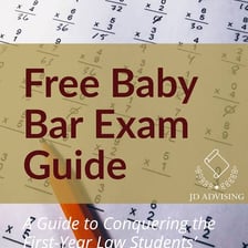 A law student studying books and notes for the bar exam.
