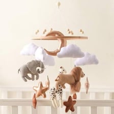Colorful mobile hanging above a baby crib