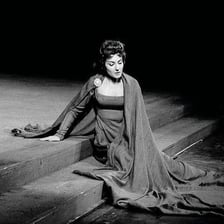An opera singer performing onstage in an ornate opera house