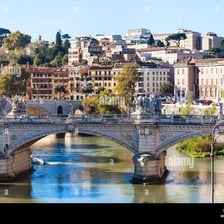 A view of Rome with the Tiber River running through the city.