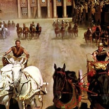 A chariot race scene from a Ben-Hur film.