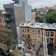 A damaged building in poor condition.
