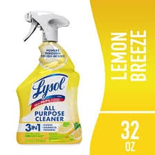 A Lysol disinfectant spray bottle.