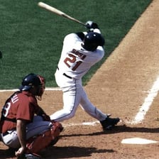Sammy Sosa batting in a baseball game.